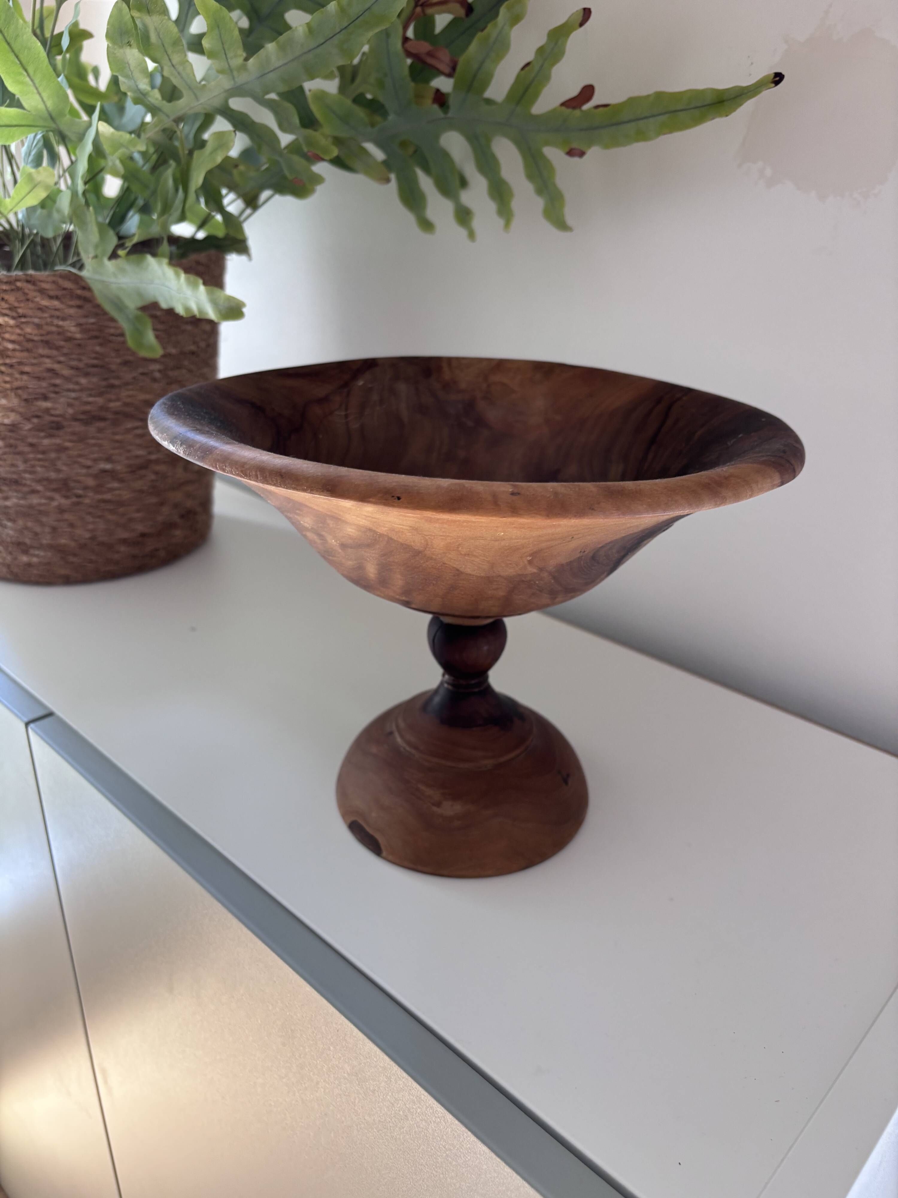 Footed bowl / Handmade turned wooden compote (Olive wood)