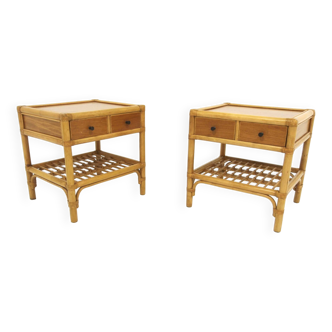 Set of 2 rattan bedside tables, Dux, Sweden, 1960