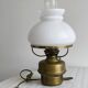Vintage brass lamp with white opaline glass shade.