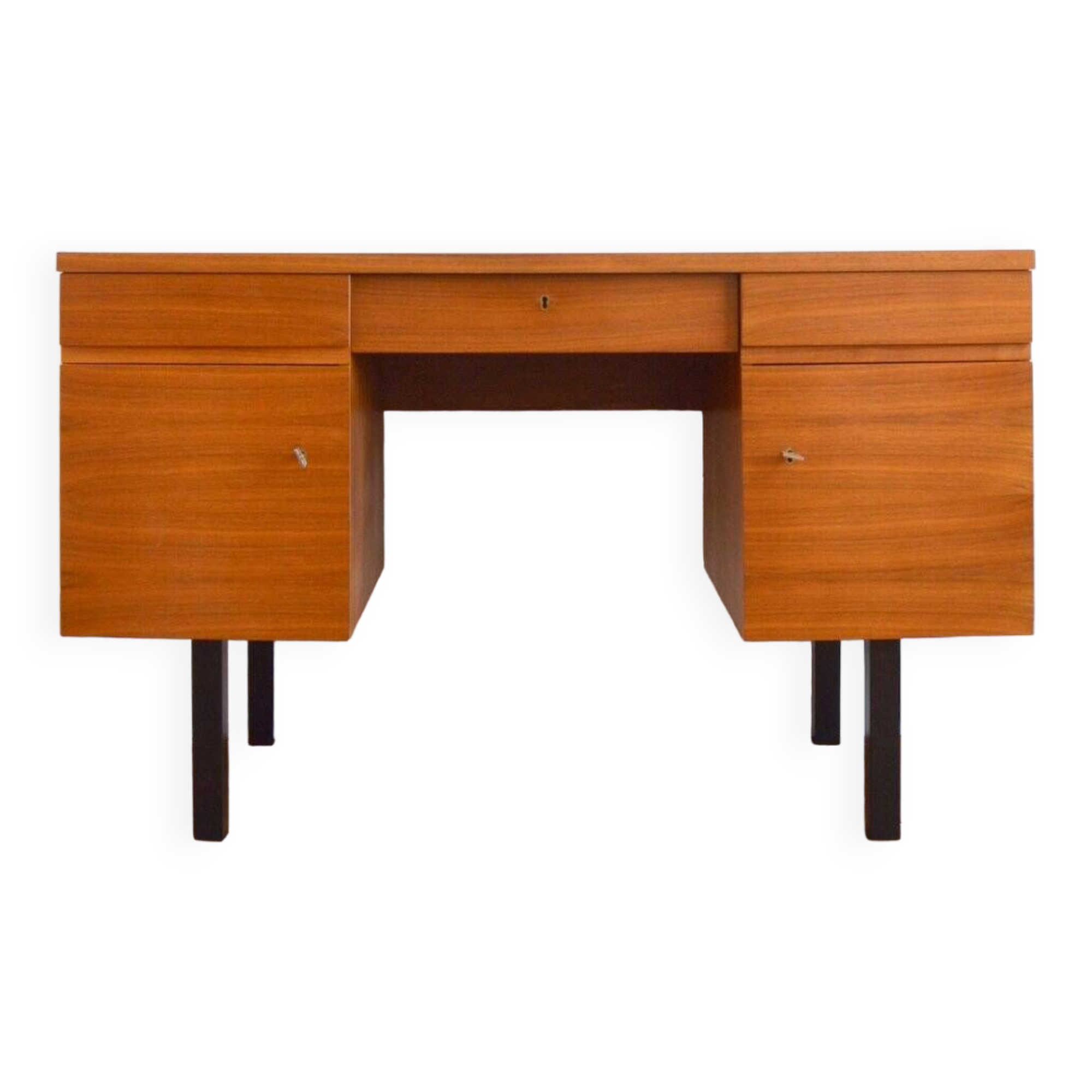 Scandinavian teak desk 2 pedestals 3 drawers 1960s