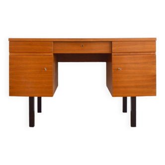 Scandinavian teak desk 2 pedestals 3 drawers 1960s