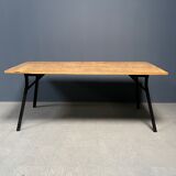 Handmade industrial oak dining table with black metal legs