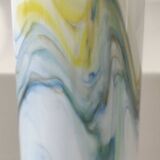 Tubular vase in white opaline, polychrome smoke volutes. Snowflake/Dalian Co. Ltd. High 29 cm