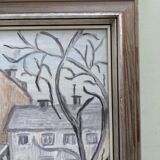 Mid-Century Modern "Stroll" Swedish Vintage Street Scene Oil Painting, Framed