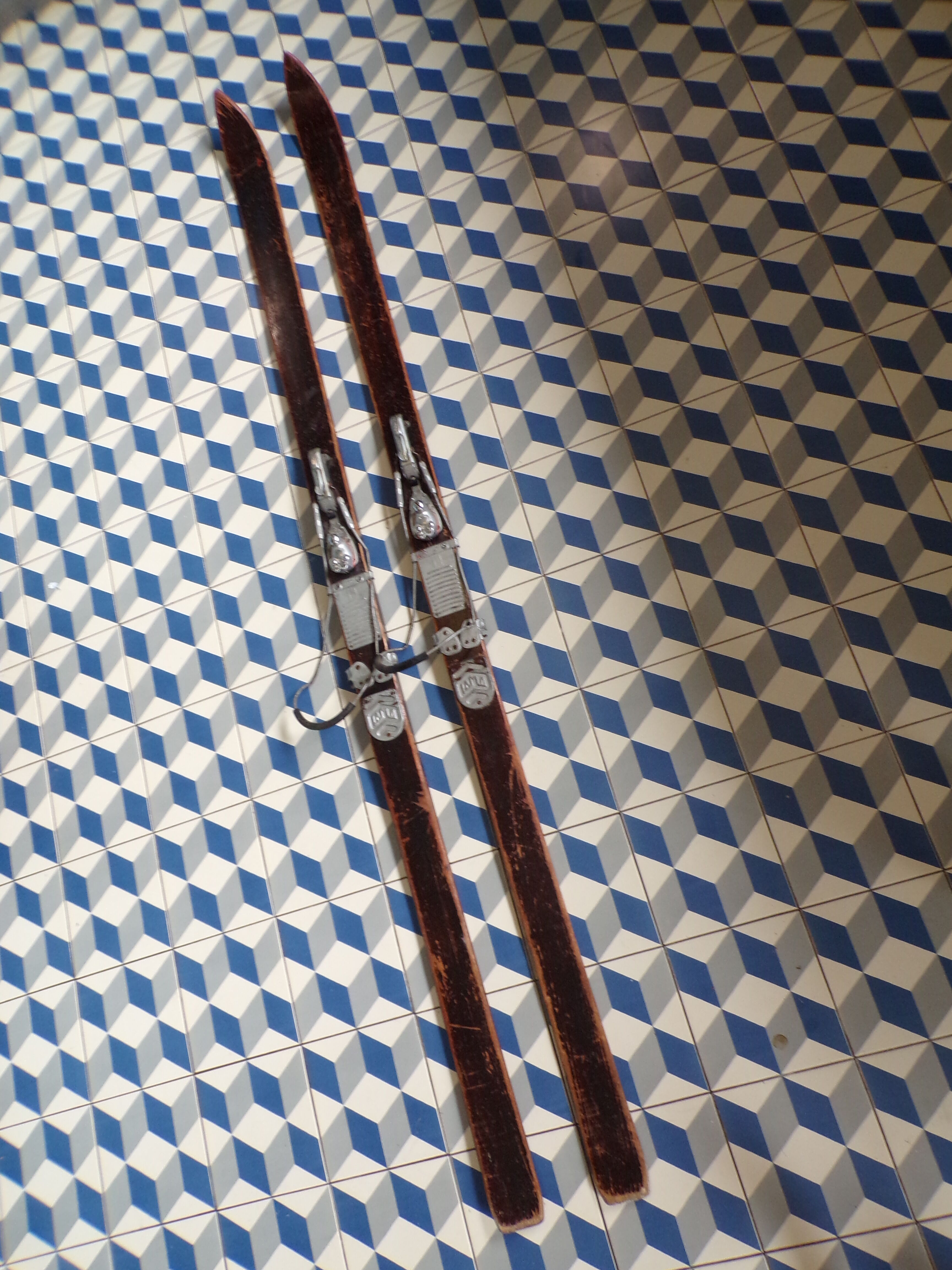 Pair of vintage wooden skis