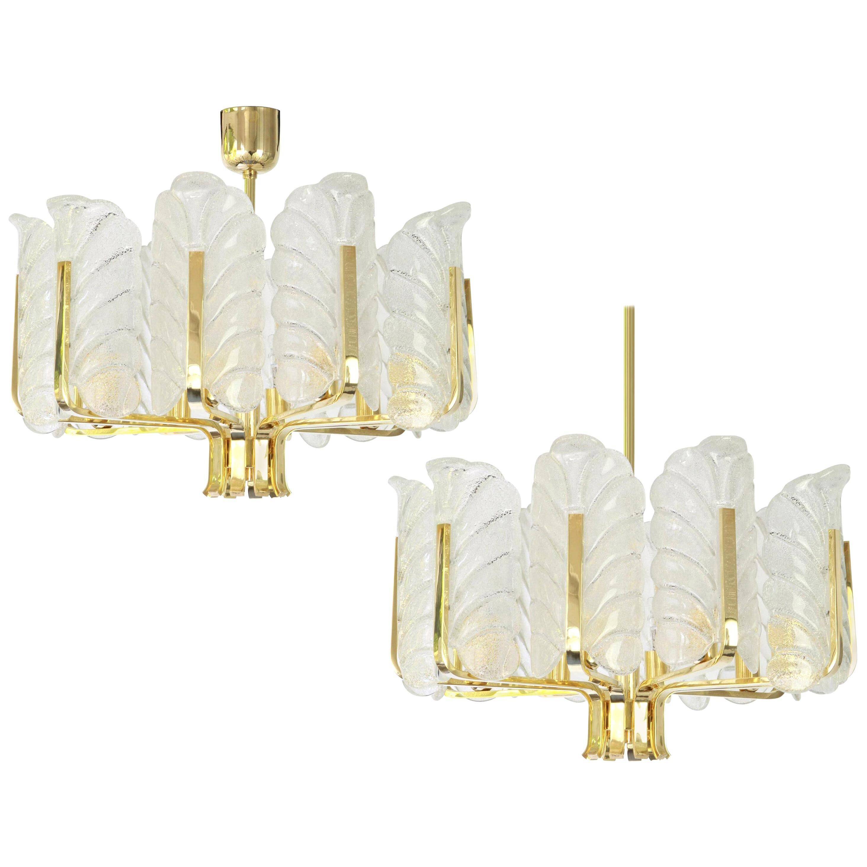 1 of 3 Stunning chandelier by Carl Fagerlund, Murano glass leaves, 1960s