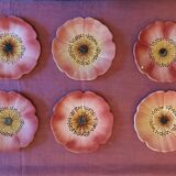 Service of 6 plates of barbotine with wild rose flowers Delphine Massier Vallauris