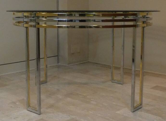 Dining table in chrome and gold steel, Romeo Rega style, Italy, 1970s.