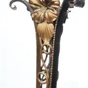 French Art Deco wrought iron pendant lamp, pressed glass, 1920s-30s