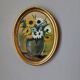 Still life acrylic on panel in a gilded oval frame