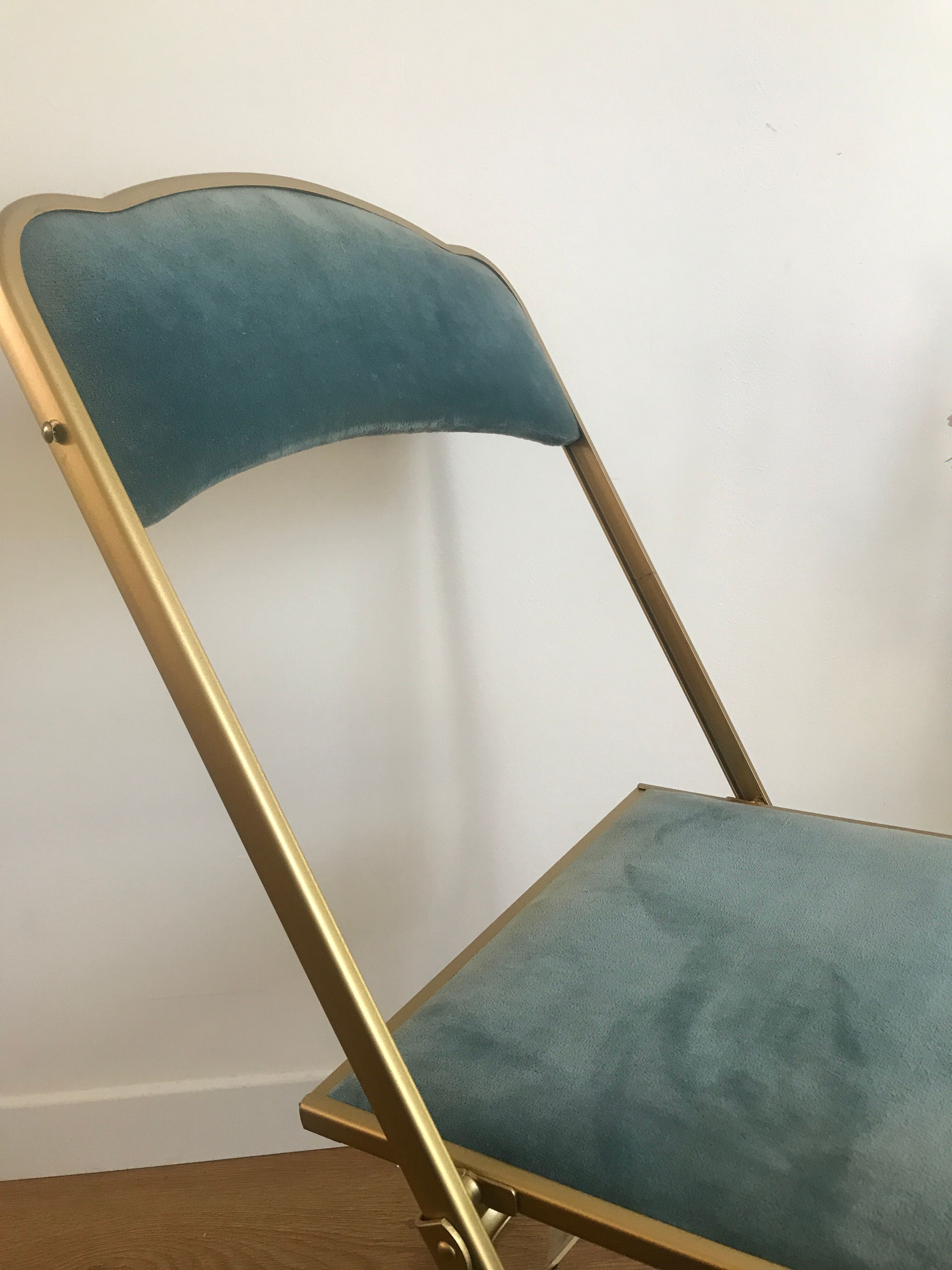 Chaise pliante vintage Chaisor en velours bleu