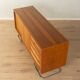 1950s sideboard in Scandinavian style, walnut veneer, Bauhaus stainless steel feet