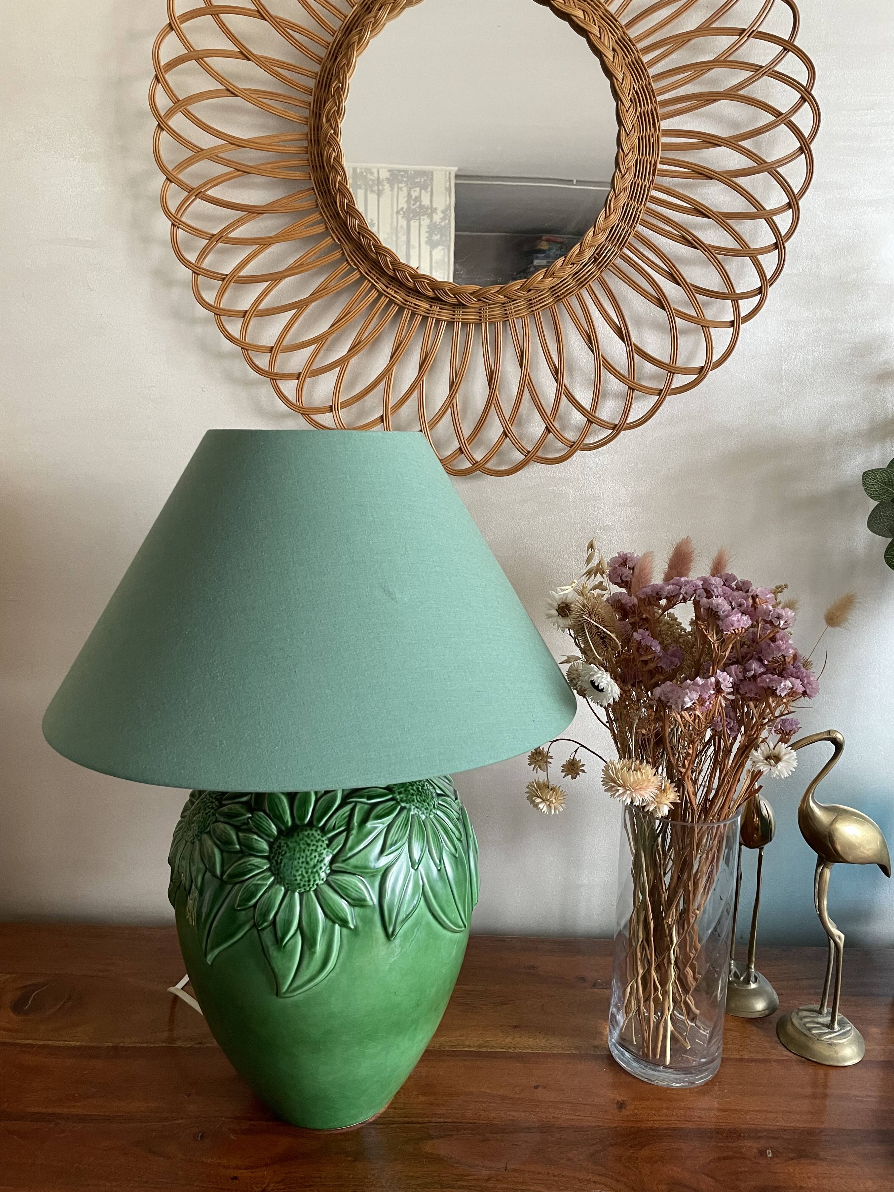 Lampe tournesol en céramique verte