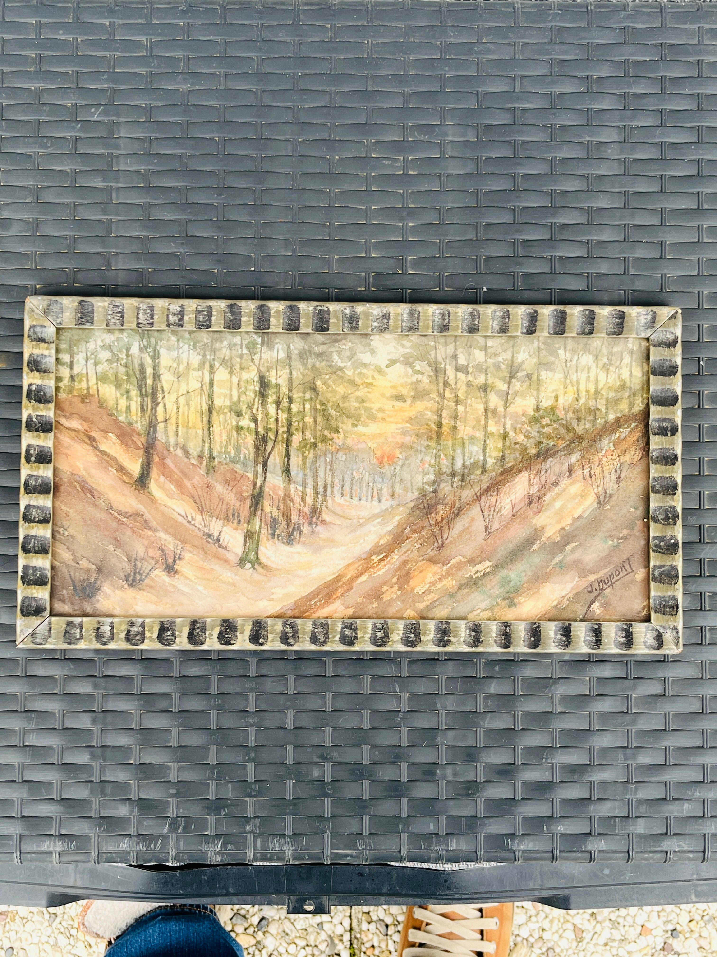 Belgian watercolour Sunset in Houffalize signed J. Dupont