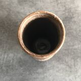 Vase vintage forme rouleau en grès émaillé beige/marron