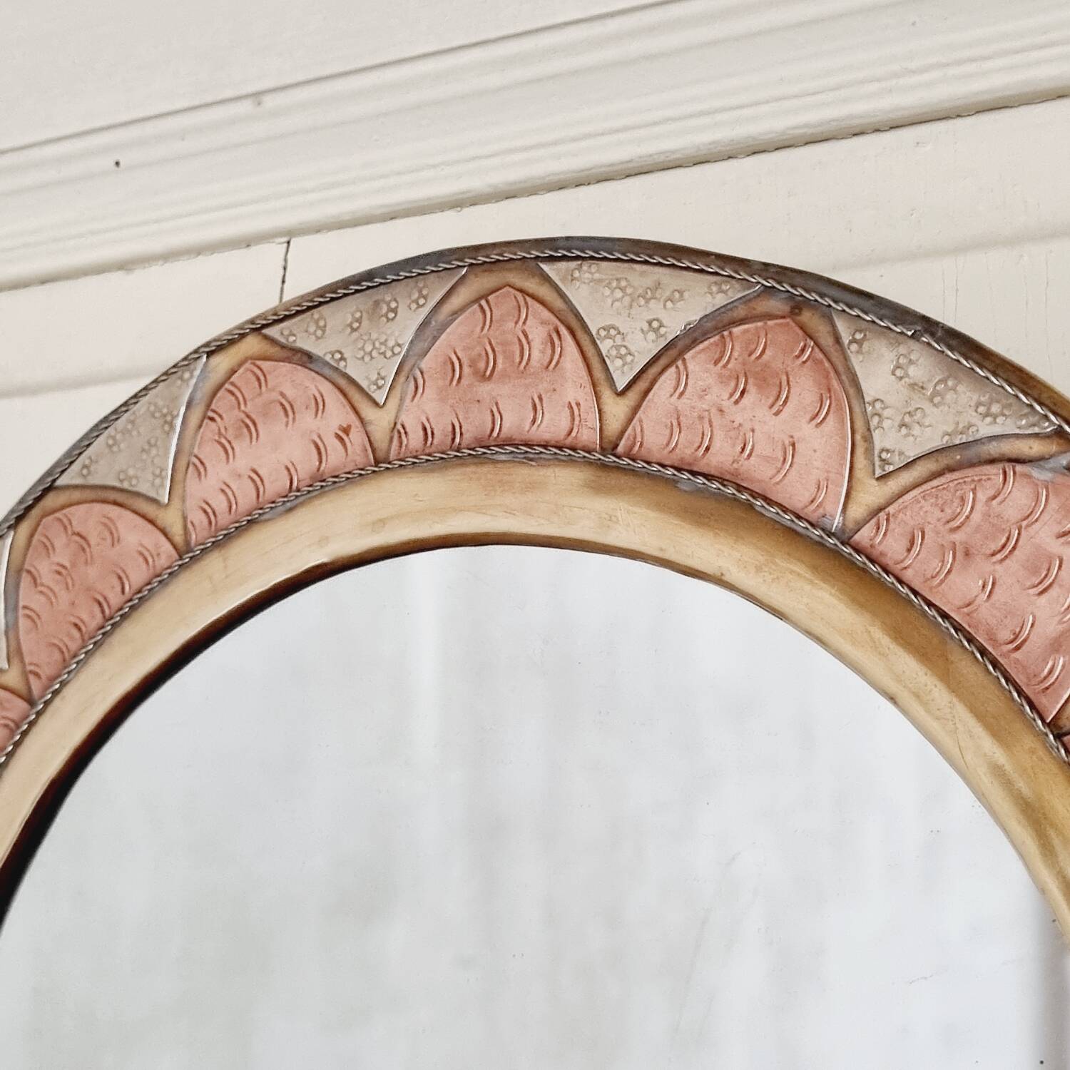 Round brass and copper mirror