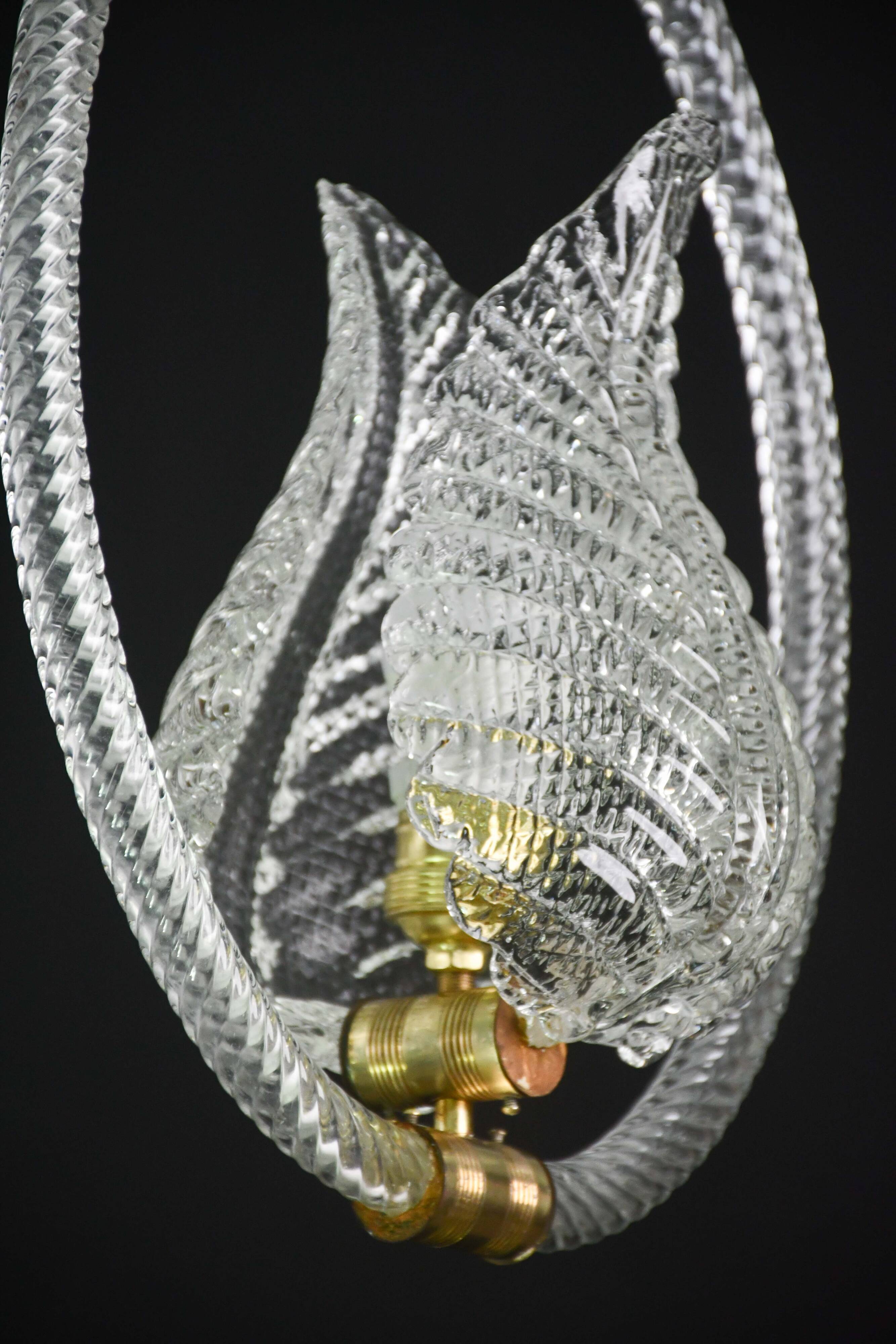 Charming Transparent Art Decò Barovier e Toso Pendant Light Murano Glass, 1940s