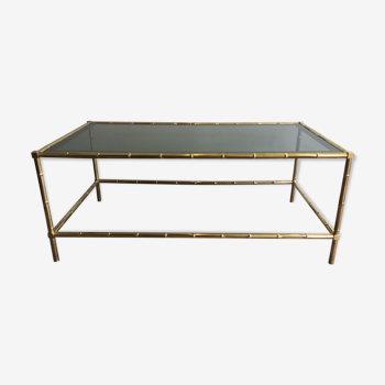 Coffee table brass tray of bluish glass