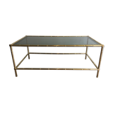 Coffee table brass tray of bluish glass