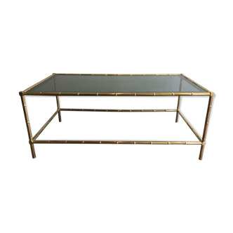 Coffee table brass tray of bluish glass