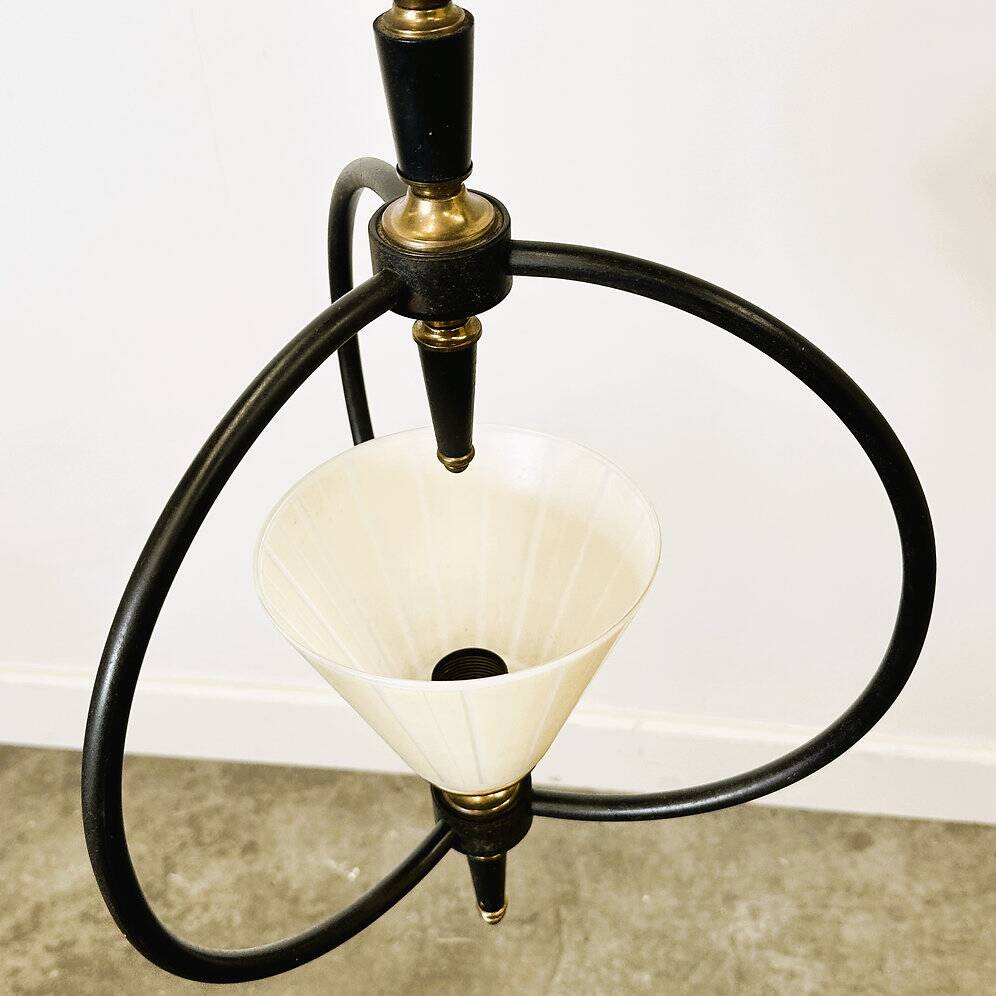 Mid-century metal and opaline pendant light, 1950s
