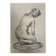 Charcoal drawing, study of a plaster statue of a woman, signed studio piece.