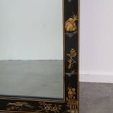 Miroir chinois vintage laqué noir et motifs colorés