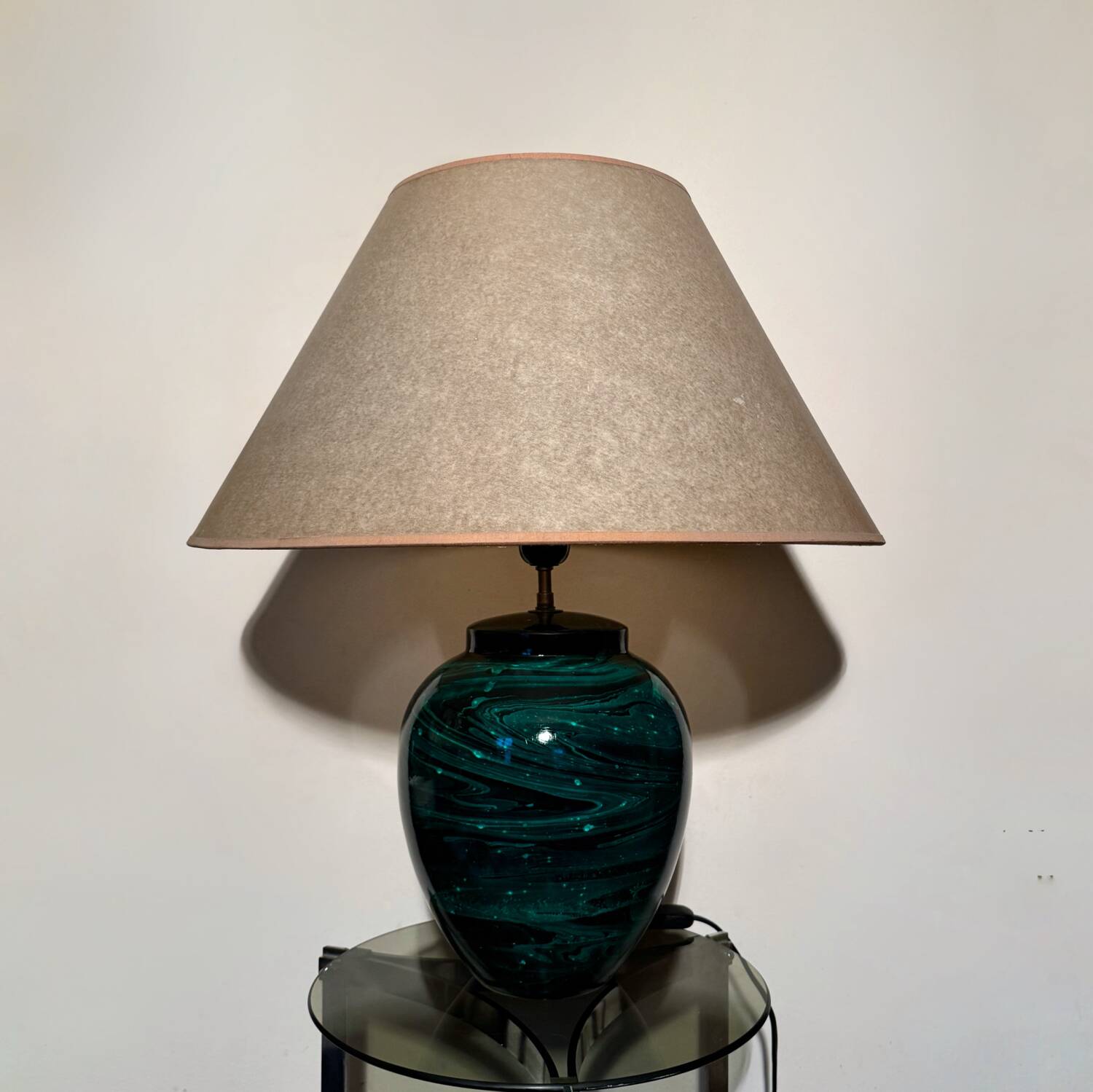 80s faux malachite ceramic lamp