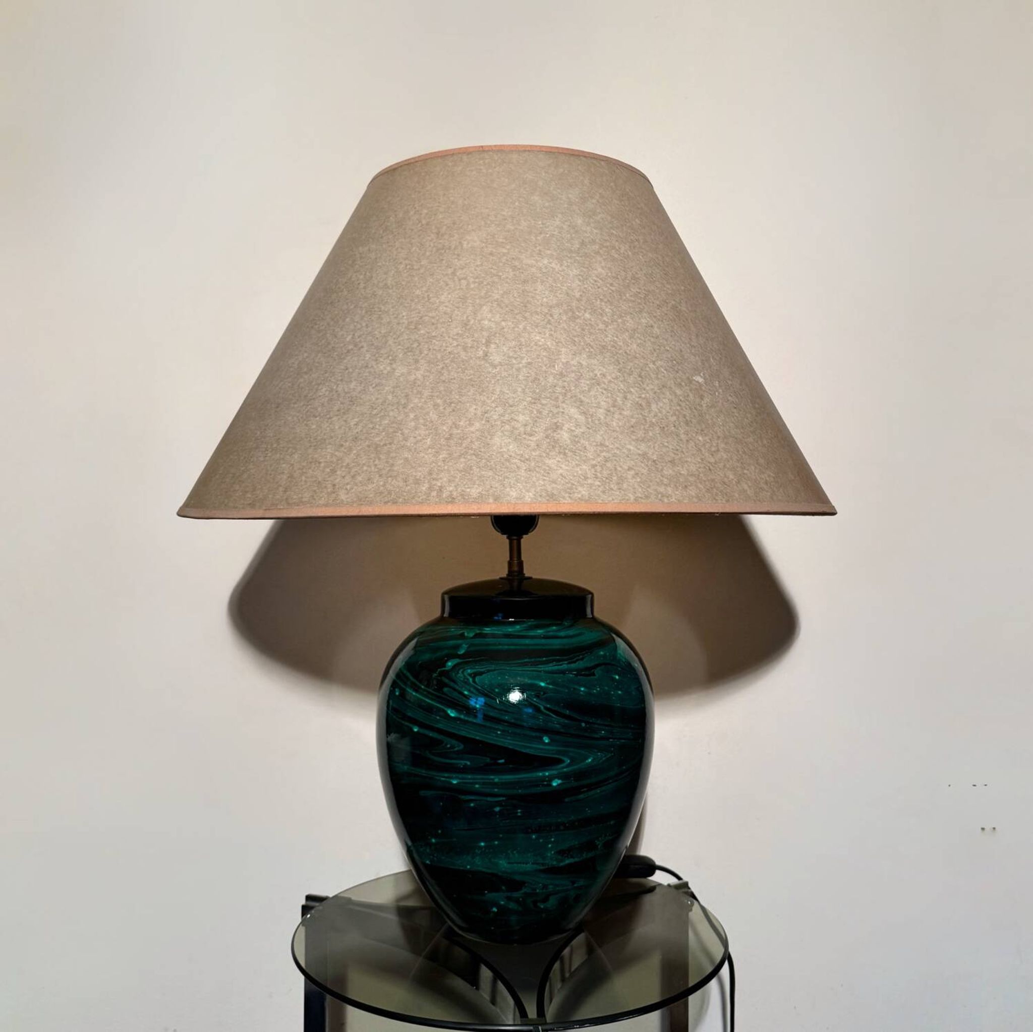 80s faux malachite ceramic lamp