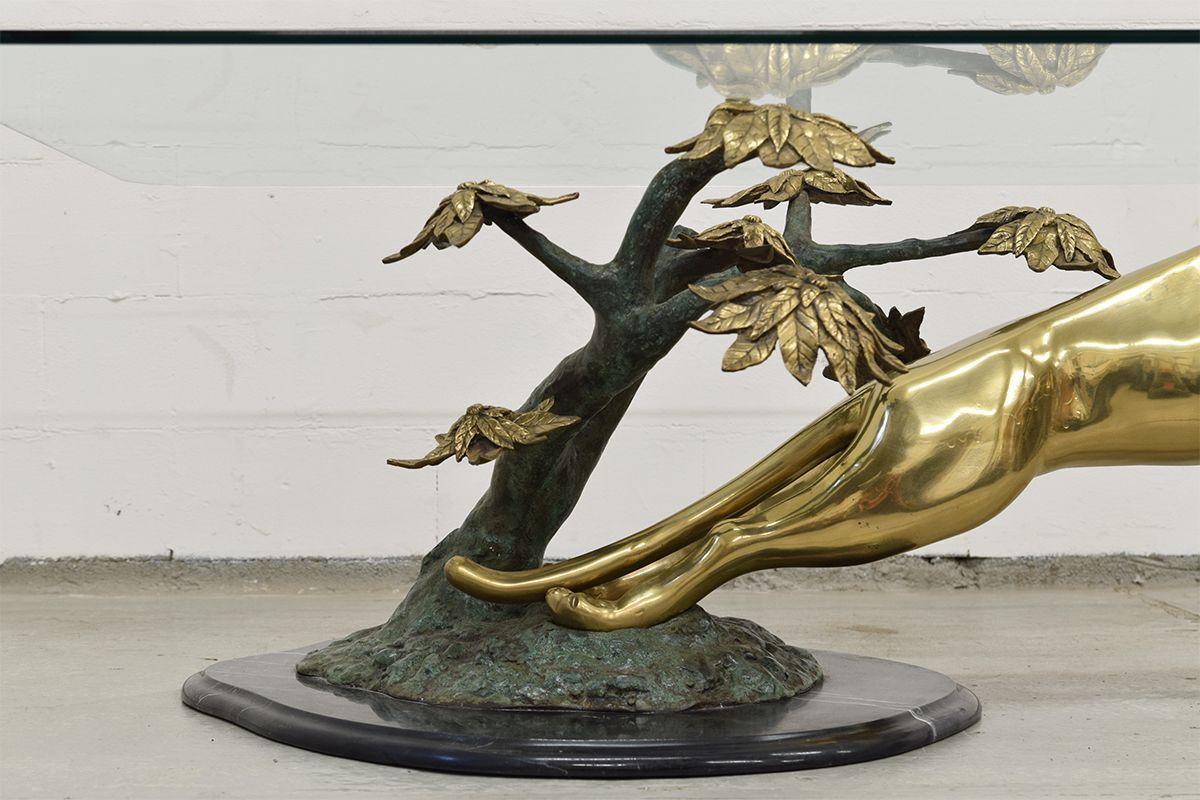 Panther table in bronze, brass and marble 1970