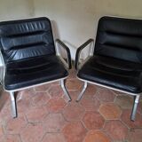 Paire de fauteuils cuir et aluminium