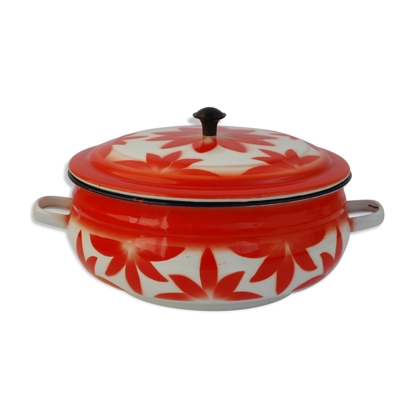 Cocotte en tôle émaillée orange et blanche