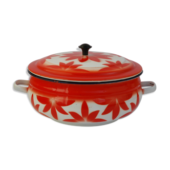 Cocotte plate enamel orange and white