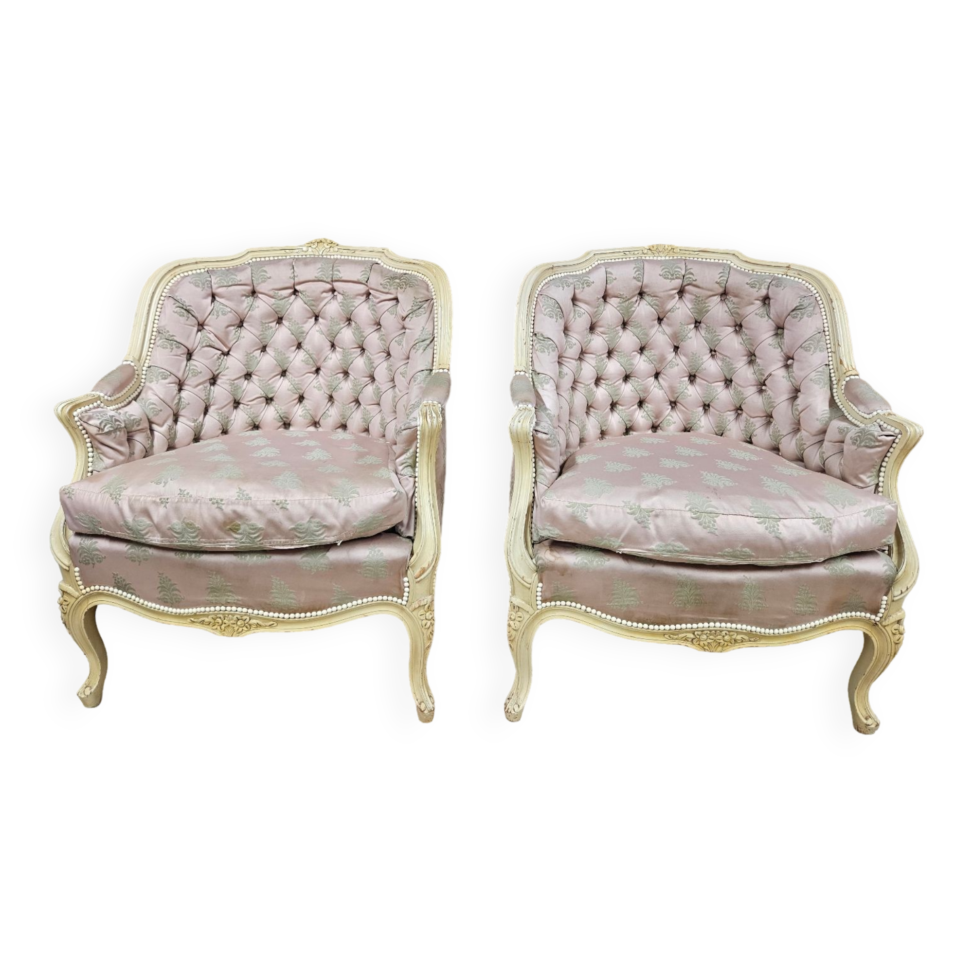 Pair of 1960s silk bergère armchairs