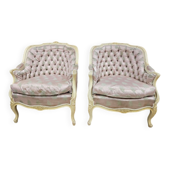 Pair of silk bergere armchairs 1960"