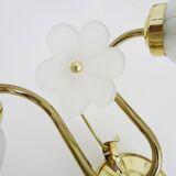 Pair of vintage brass wall lights with flower and glass tulip. 80 years