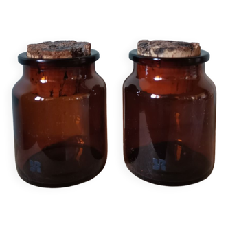 Set of 2 vintage amber glass jars Yves Rocher apothecary style