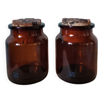 Lot de 2 pot bocaux en verre ambré vintage Yves rocher style apothicaire
