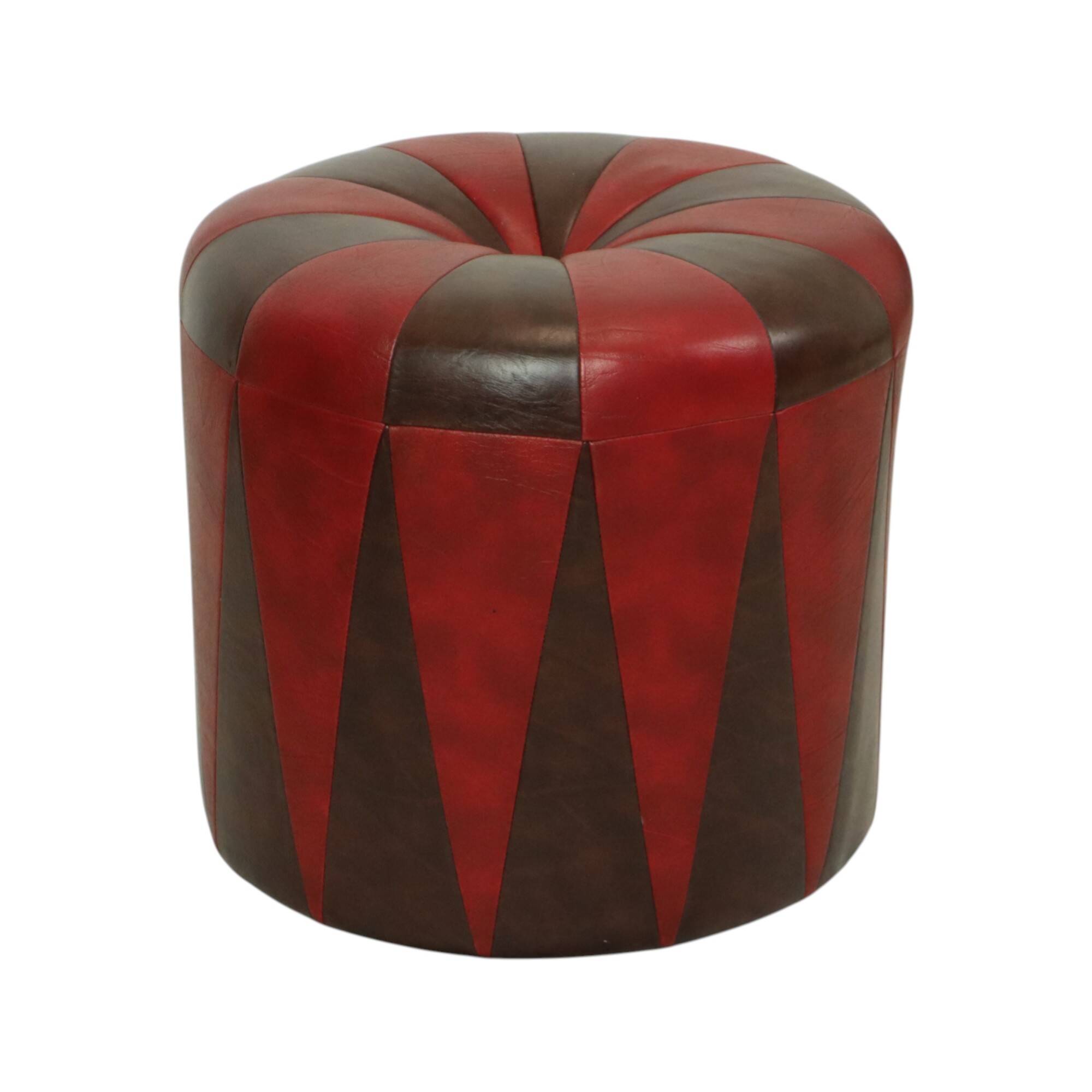 Round Vintage Pouf Brown Red Two-tone Skai Sixties