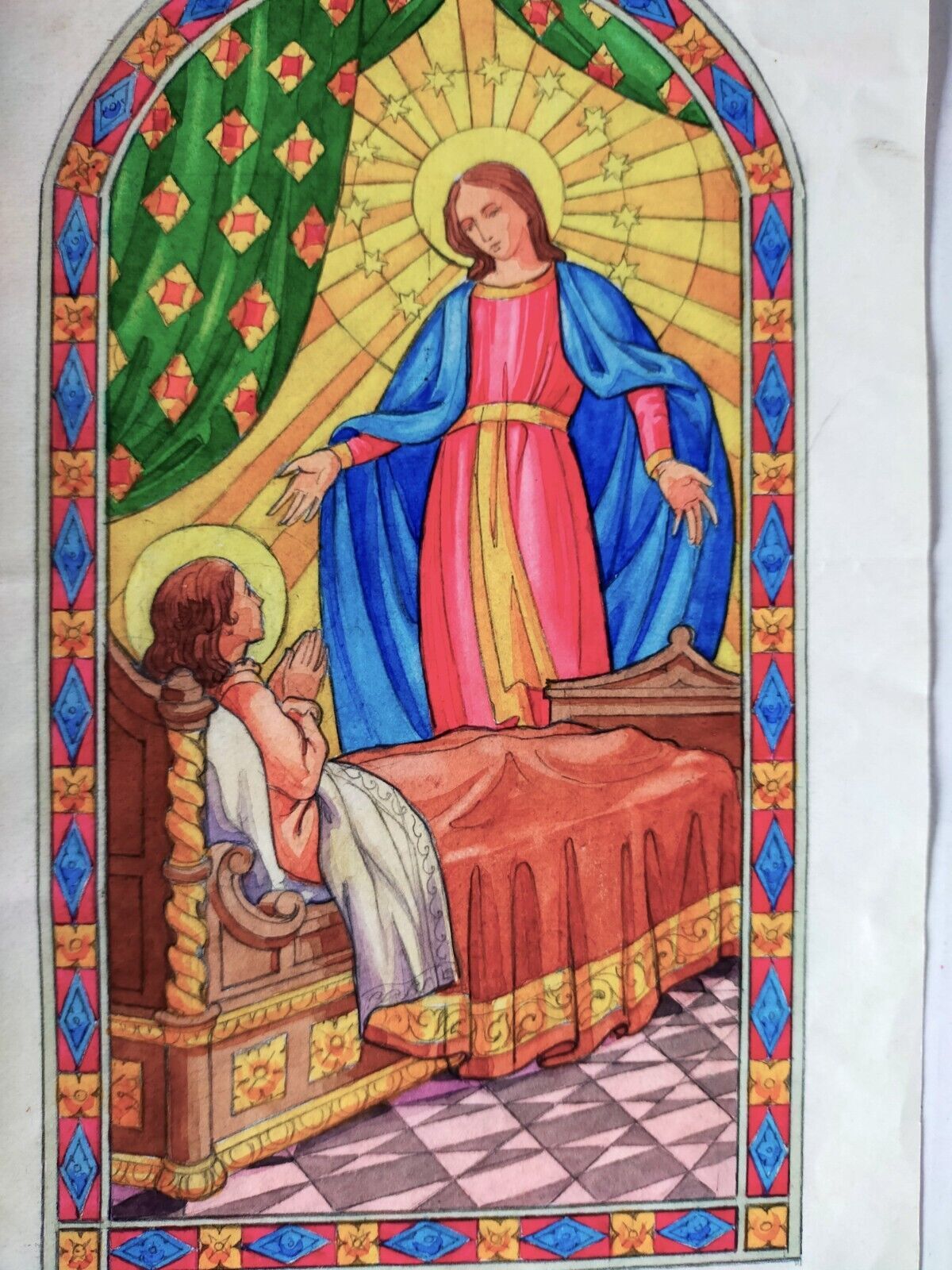 Croquis de vitrail technique mixte santa caterina laboure'