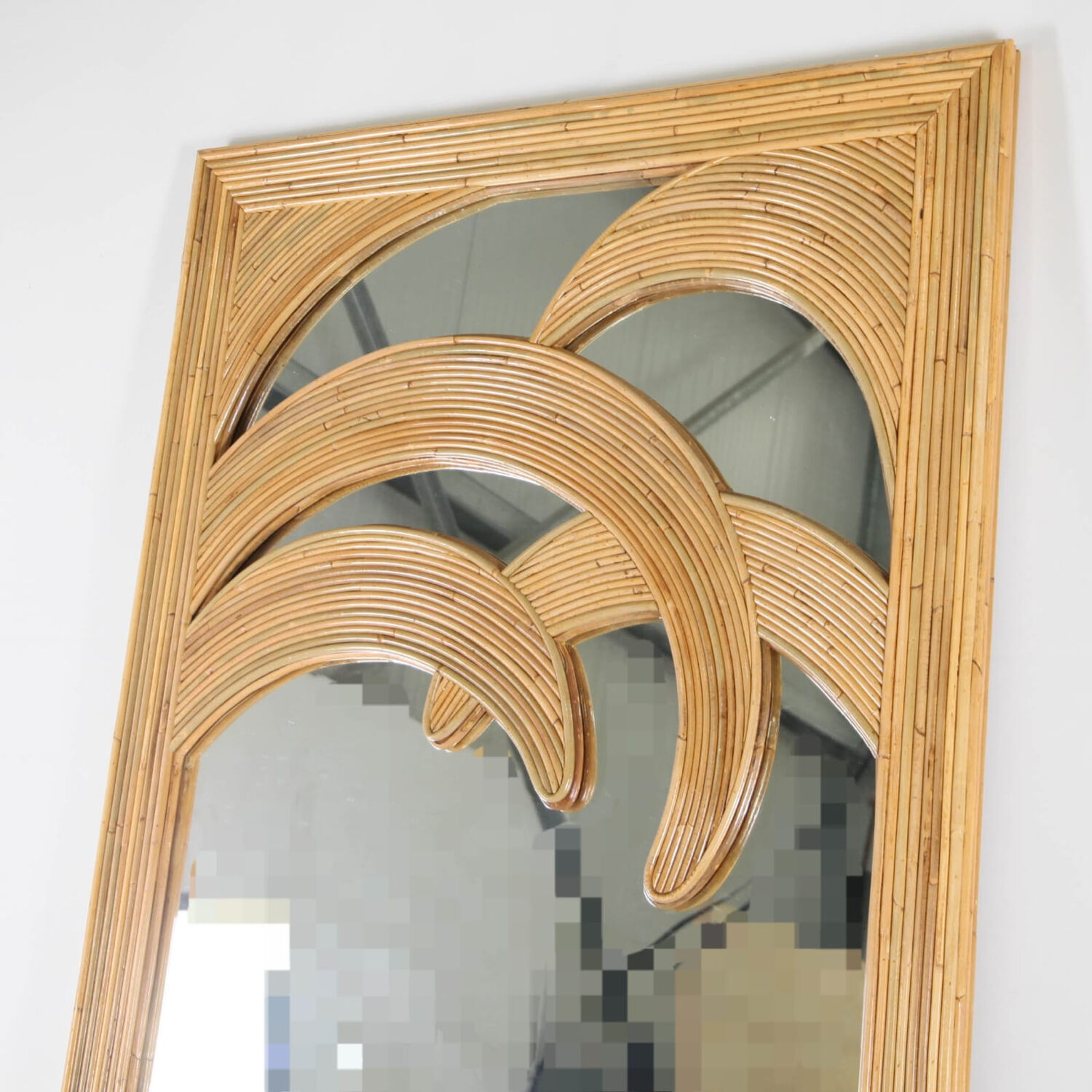 Large "palm" mirror in rattan