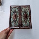 Antique Art Nouveau glazed earthenware tile from the 19th century