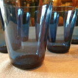 7 vintage blue water glasses