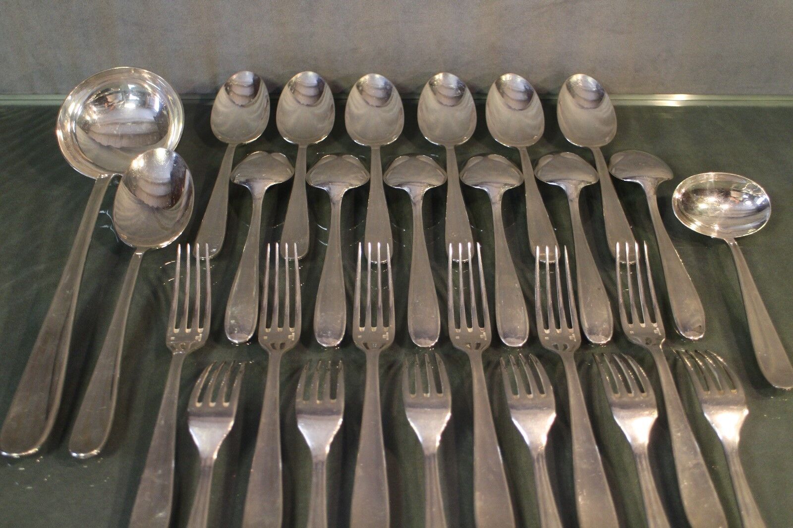 Silver metal housewife signed Christofle spoons and forks