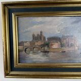 oil on panel "view of Paris from the Seine" circa 1860