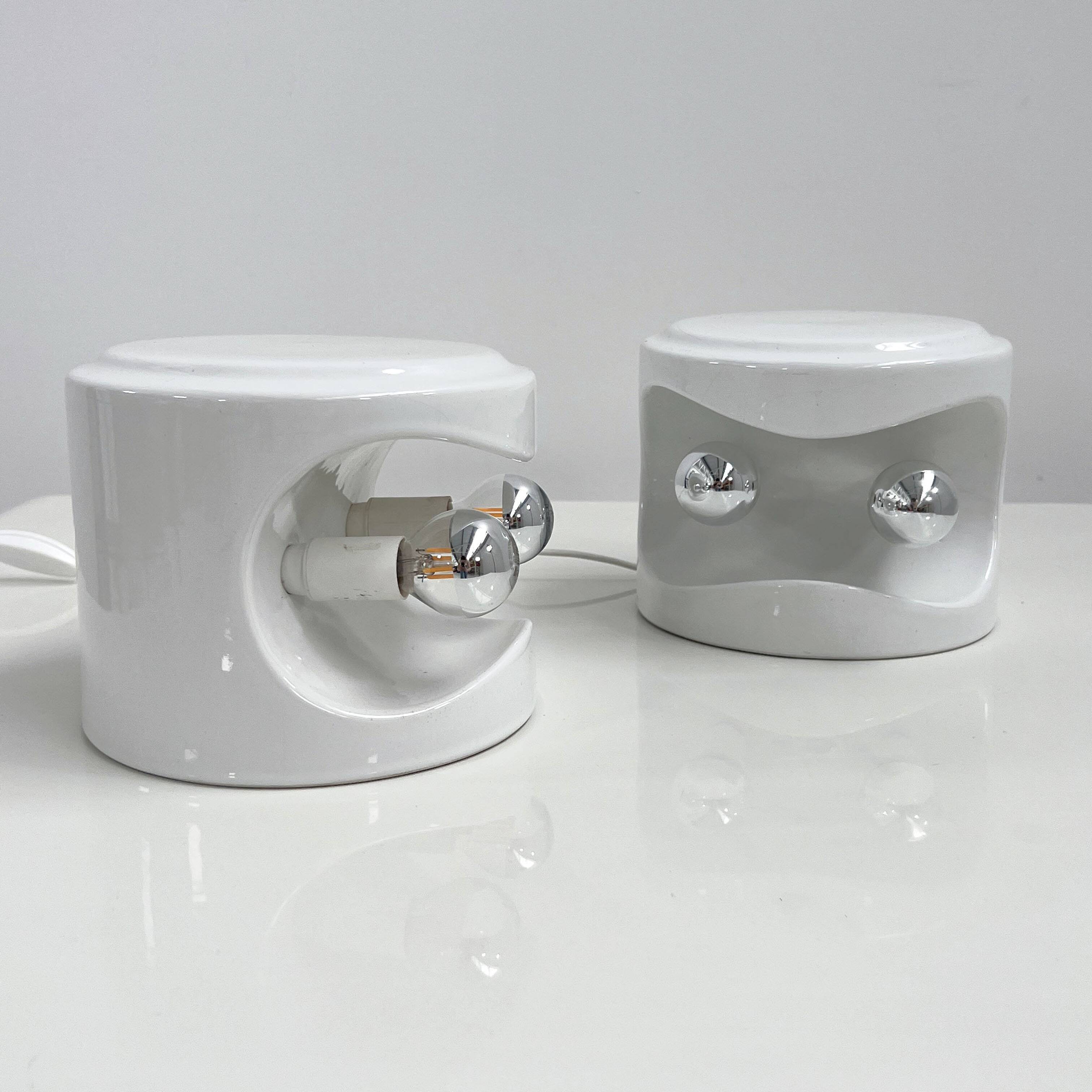 Pair of white ceramic table lamps by Perdomello, 1970.