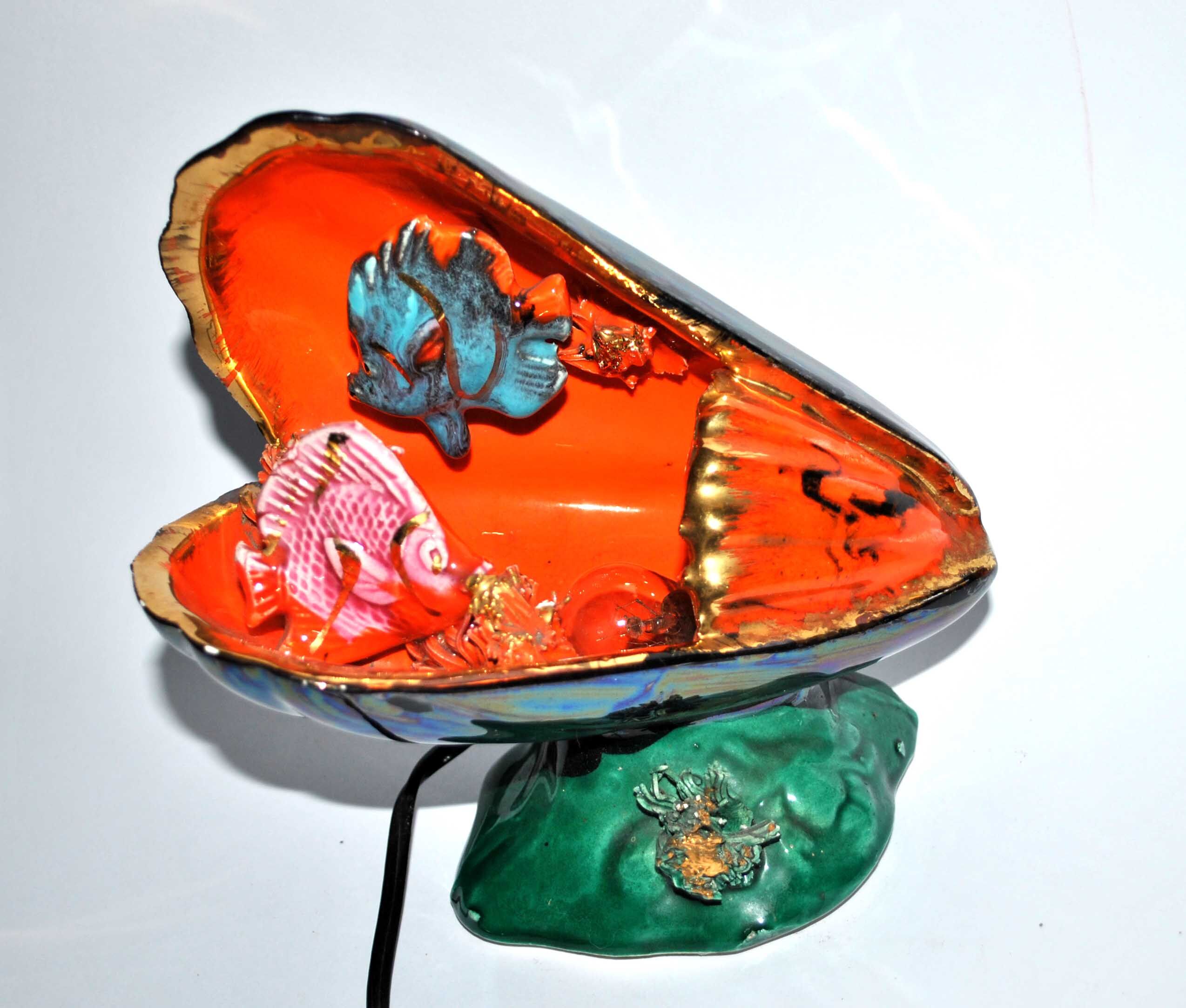 Table lamp Kitsch VALLAURIS Aquarium fish in a mold - Table lamp Shell