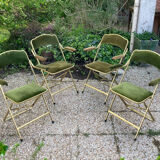 Set of 4 vintage folding armchairs in green velvet