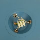 Rare large ceiling light by hillebrand 1960s textured glass blue metal fram