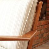Scandinavian armchair in beige and white striped fabric